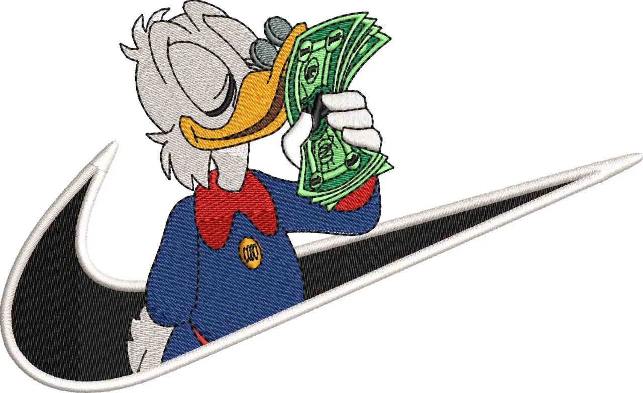  Scrooge McDuck with Money in Nike Swoosh  embroidery pattern preview