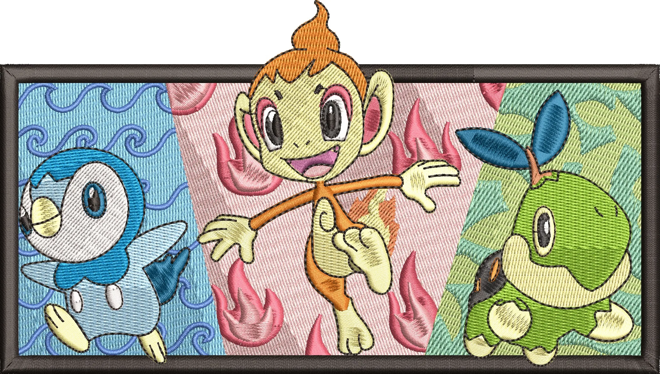  Sinnoh Starters Trio Patch Style  embroidery pattern preview