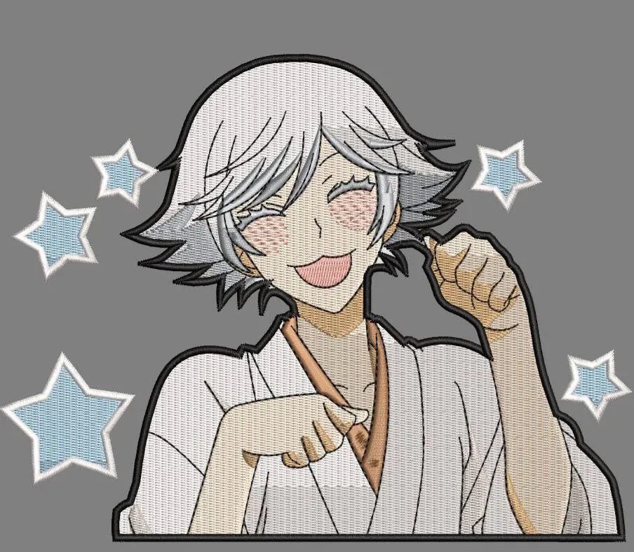  Smiling Silver Haired Anime Character with Blue Stars  embroidery pattern preview