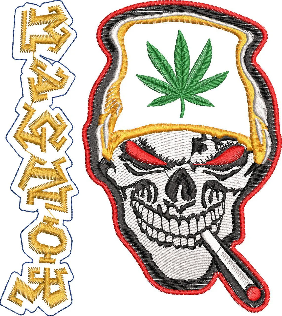  Smoking Skull with Cannabis Leaf and Stylized Font  embroidery pattern preview
