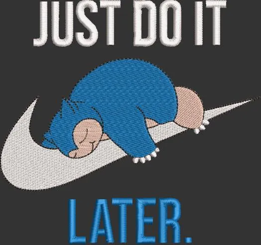  Snorlax Parody on Nike Swoosh Just Do It Later  embroidery pattern preview