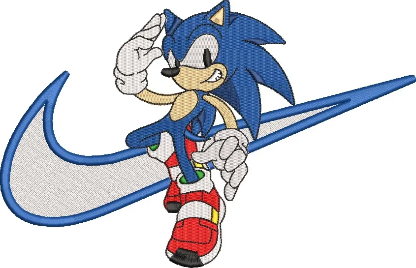  Sonic the Hedgehog Saluting on Nike Swoosh  embroidery pattern preview