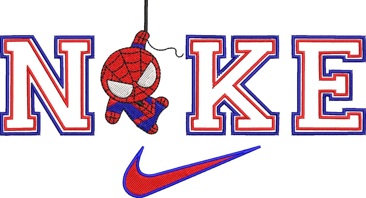  Spiderman Hanging in Nike Text  embroidery pattern preview