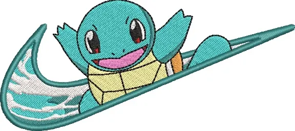  Squirtle Surfing on Nike Swoosh  embroidery pattern preview