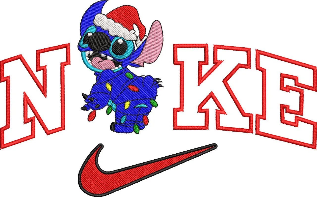  Stitch Christmas Lights Nike Logo  embroidery pattern preview