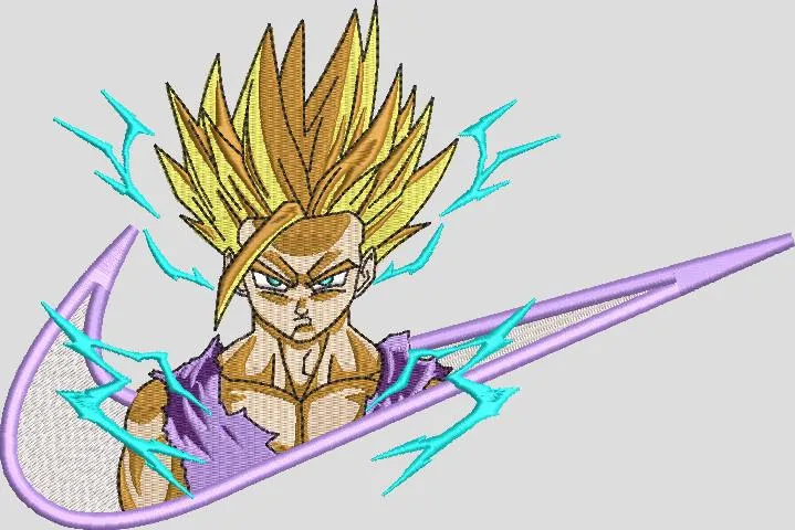  Super Saiyan Gohan with Nike Logo and Lightning  embroidery pattern preview