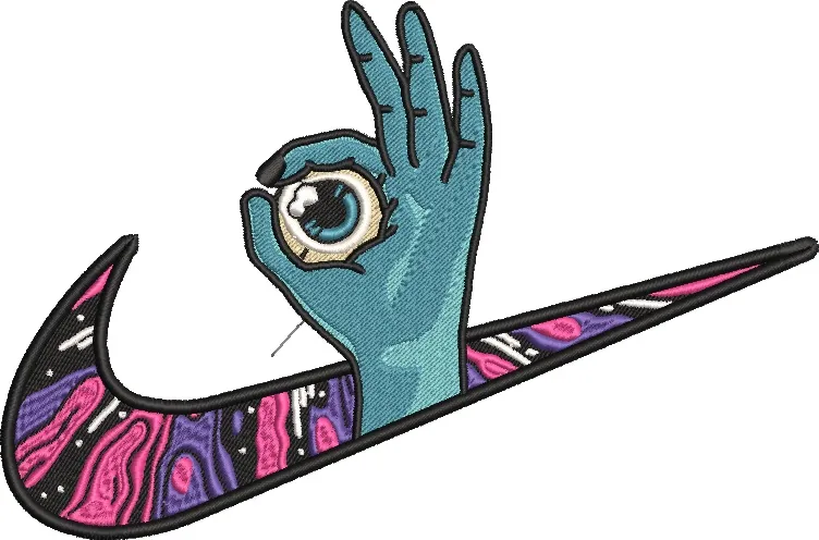  Surreal Hand with Eyeball in Nike Swoosh  embroidery pattern preview