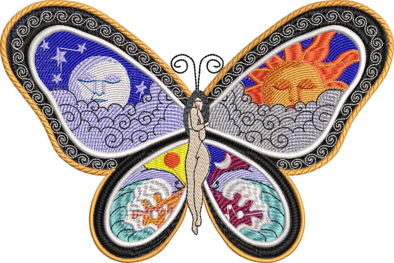  Surreal Woman Butterfly with Sun and Moon Wings  embroidery pattern preview