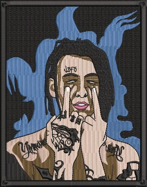  Tattooed Person with Blue Smoke Background  embroidery pattern preview