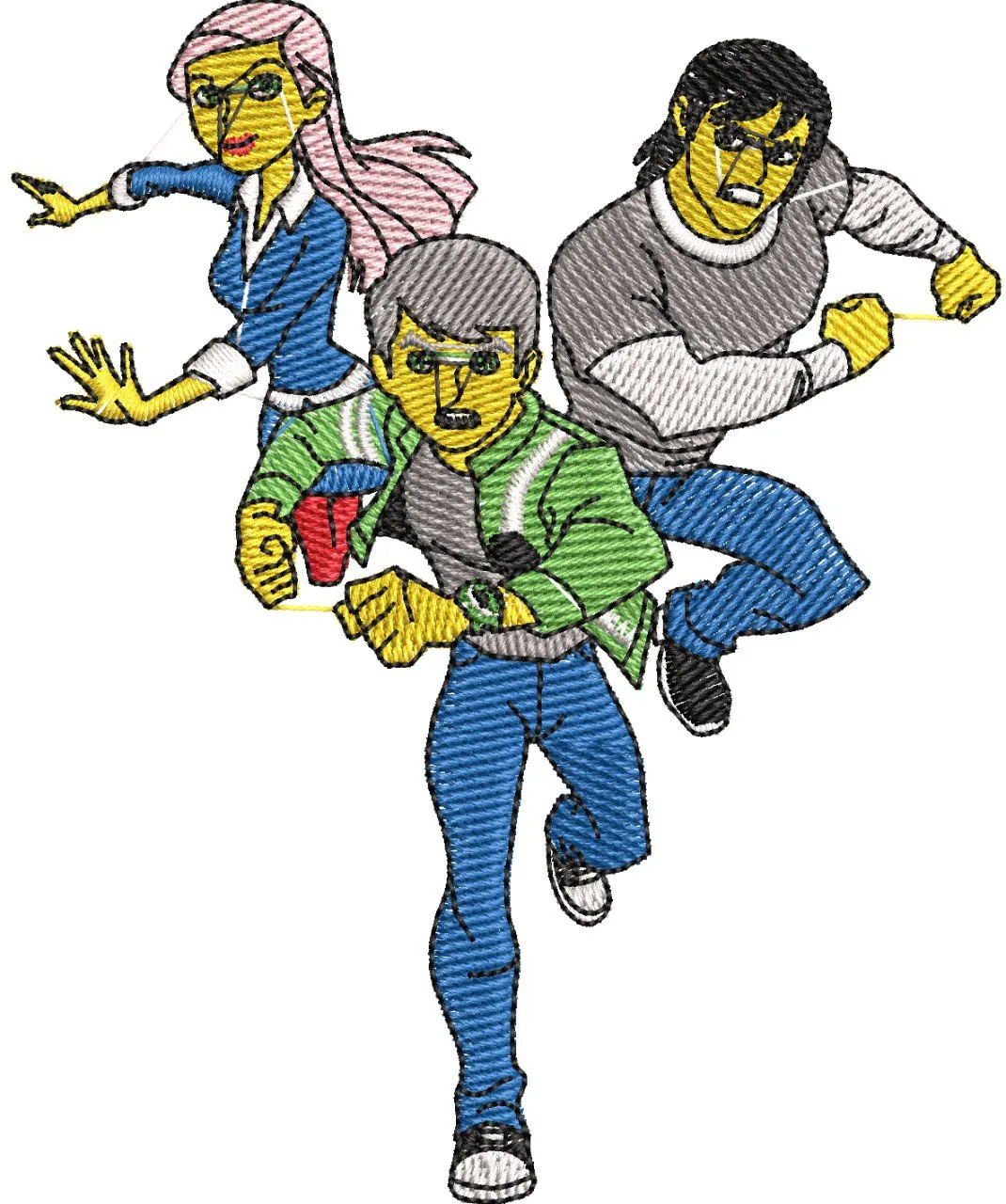  Three Cartoon Heroes in Action Pose  embroidery pattern preview