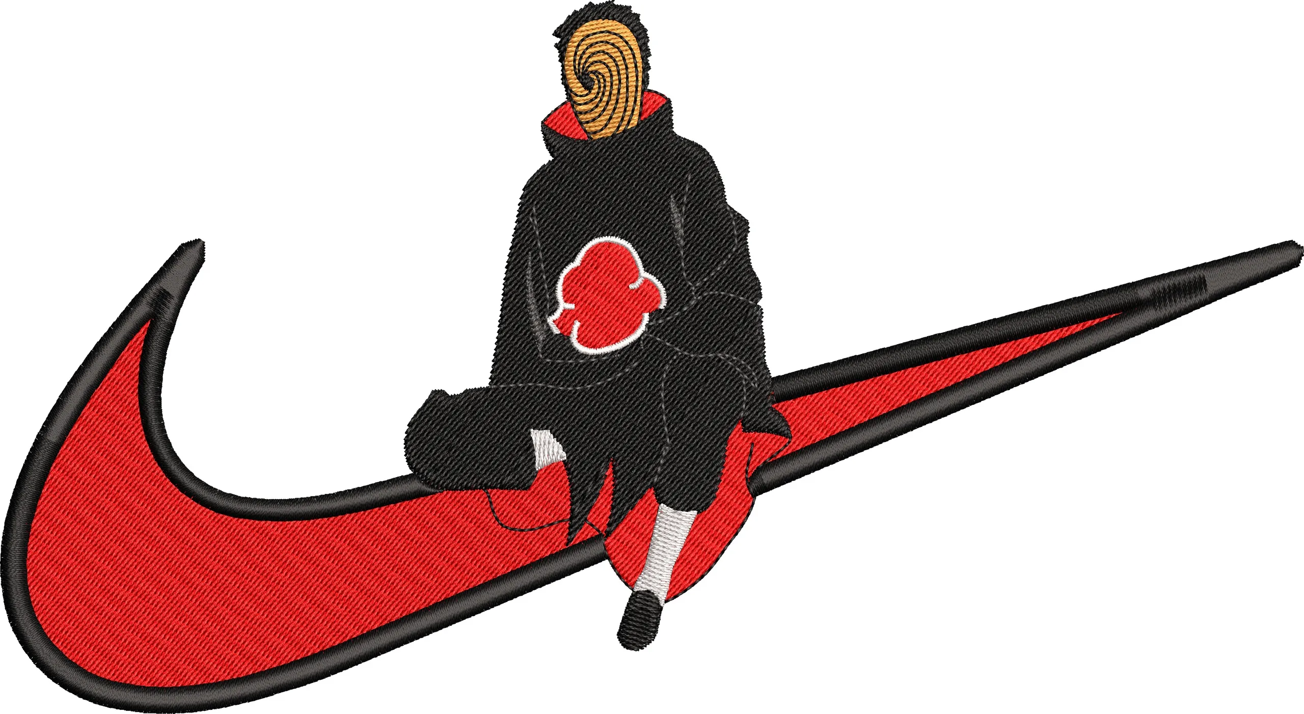  Tobi from Naruto Sitting on Red Nike Swoosh  embroidery pattern preview