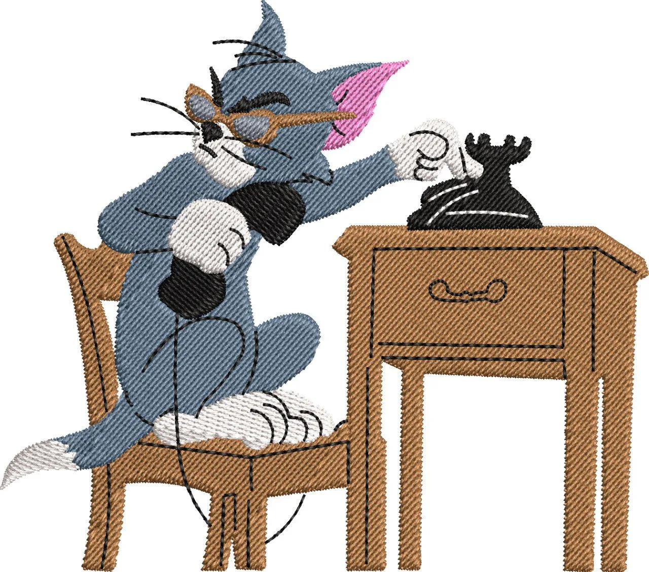  Tom Cat Using Telephone Embroidery  embroidery pattern preview
