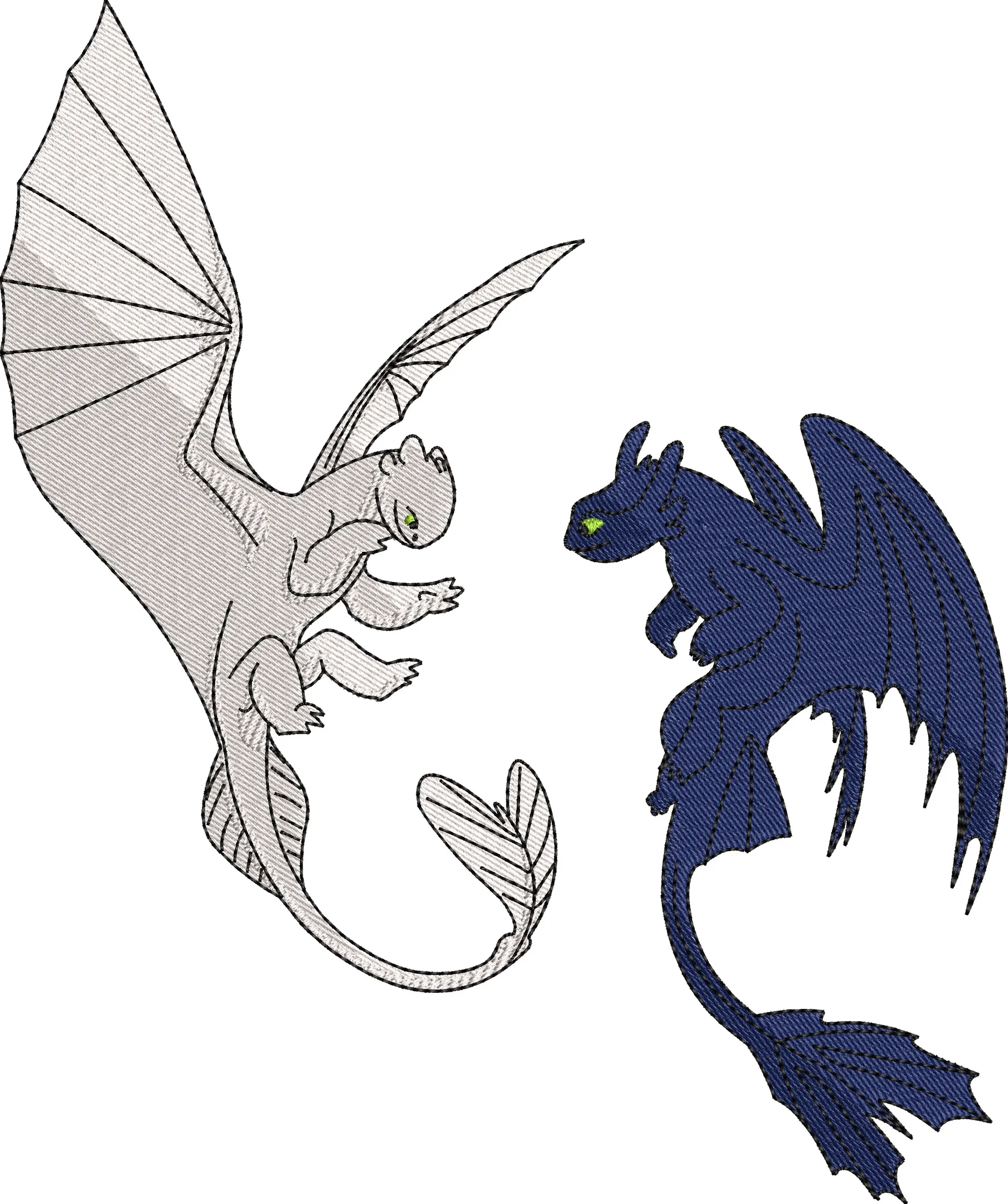  Toothless and Light Fury Embroidery Patch  embroidery pattern preview