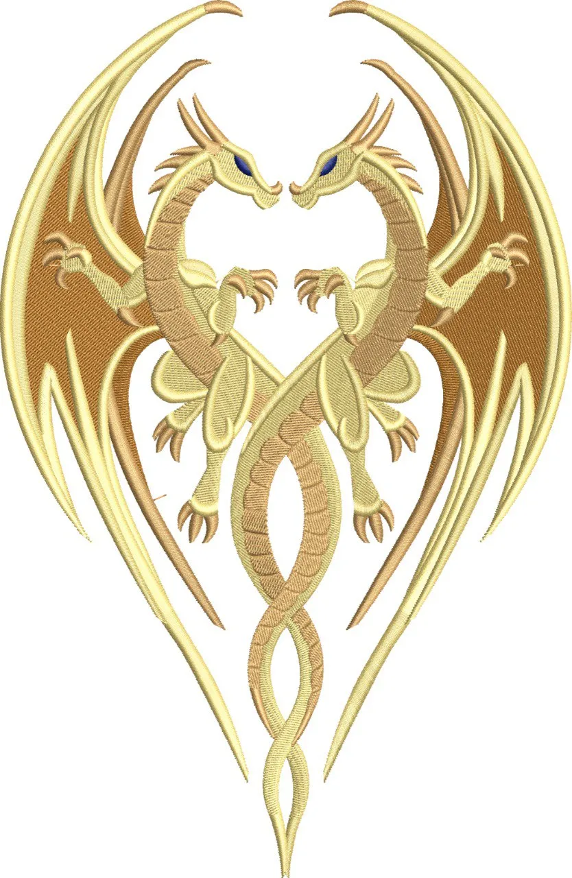  Twin Golden Dragons Heart Shape  embroidery pattern preview