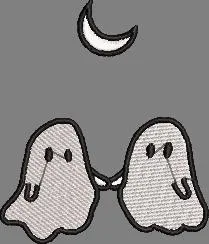  Two Cute Ghosts Holding Hands Under Crescent Moon  embroidery pattern preview