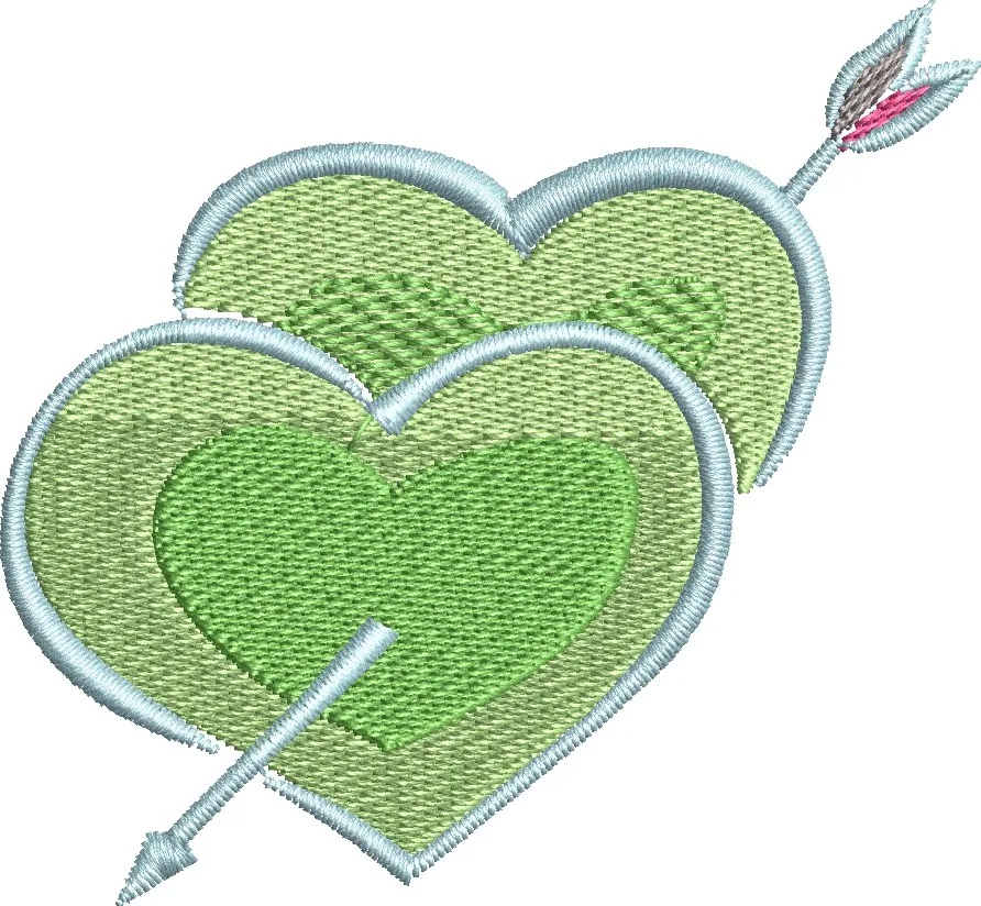  Two Green Hearts with Arrow Embroidery  embroidery pattern preview