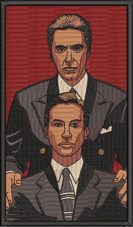  Two Men in Suits with Red Background Embroidery  embroidery pattern preview