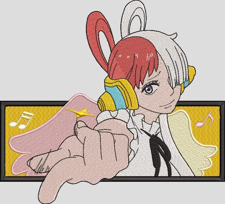  Uta from One Piece Film Red with Headphones and Music Notes  embroidery pattern preview
