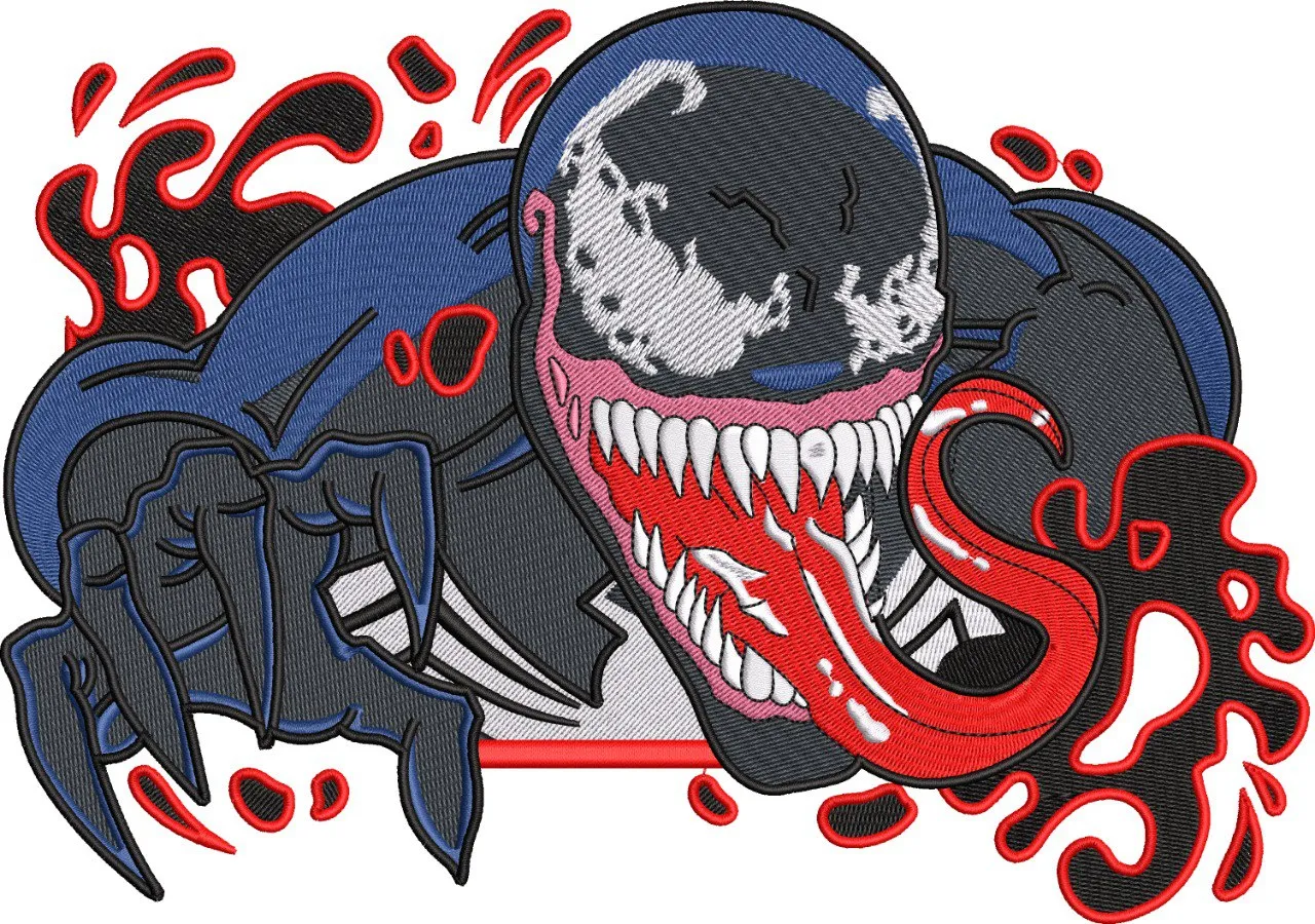  Venom Character with Extended Tongue and Splash Effect  embroidery pattern preview