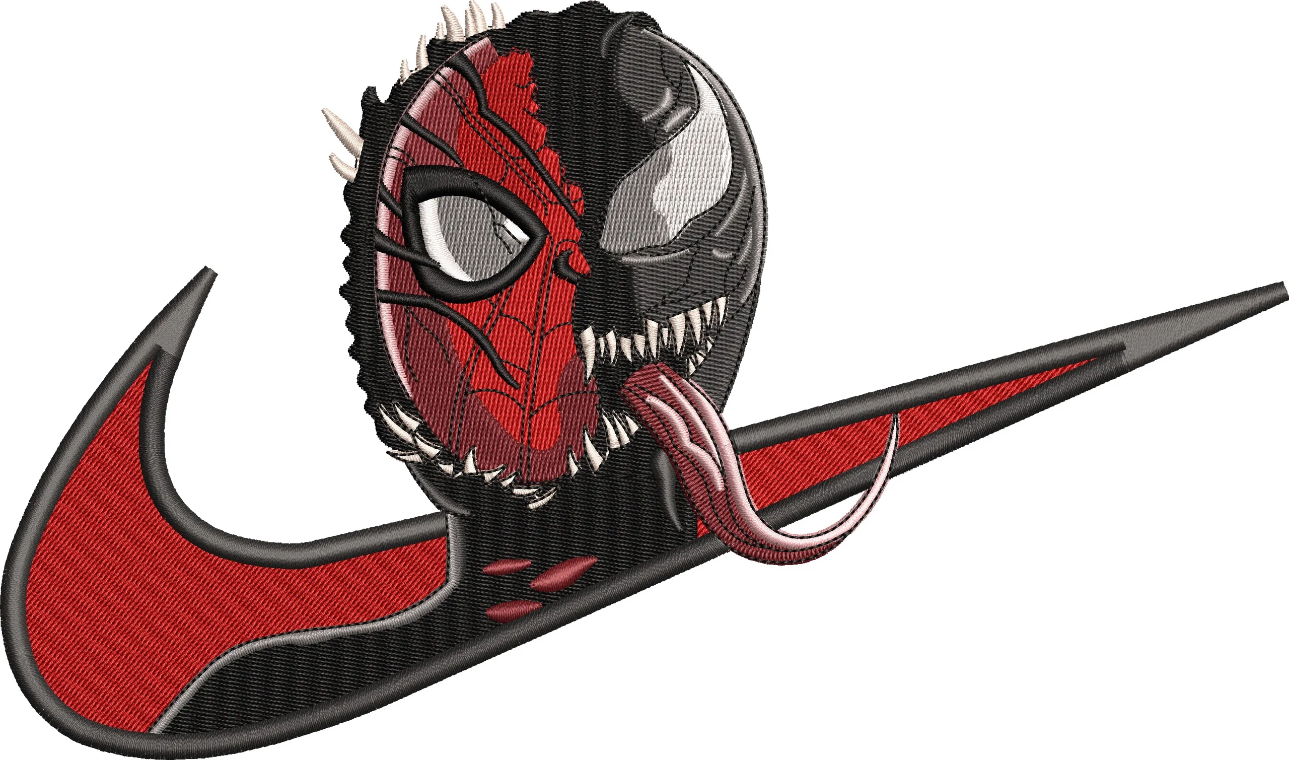  Venom and Spider Man Face with Nike Swoosh  embroidery pattern preview