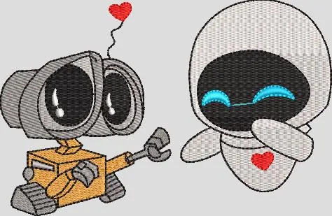  WALL-E and EVE Embroidered Heart Scene  embroidery pattern preview