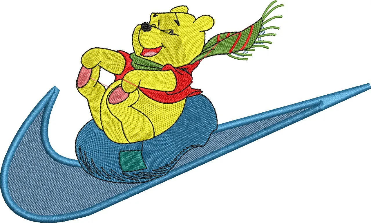  Winnie the Pooh Sledding on Blue Nike Logo  embroidery pattern preview