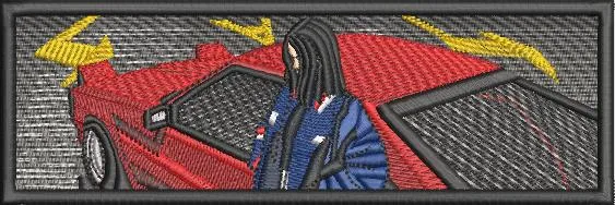  Woman with Red Sports Car and Lightning  embroidery pattern preview
