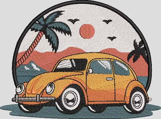  Yellow Classic Beetle in Tropical Sunset  embroidery pattern preview