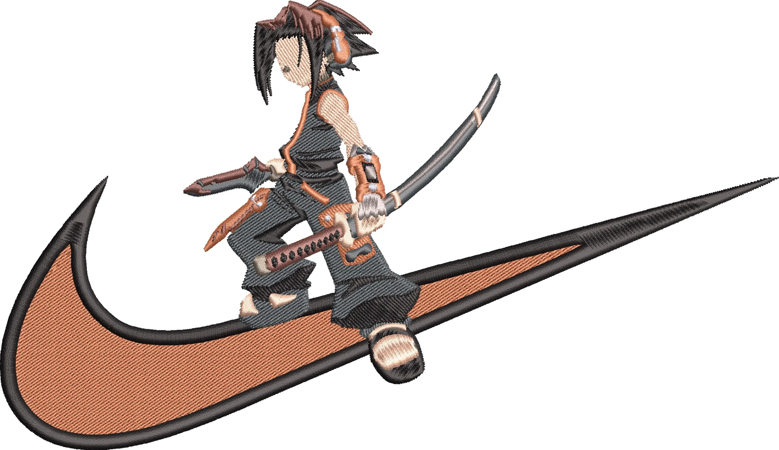  Yoh Asakura with Swords on Nike Logo  embroidery pattern preview