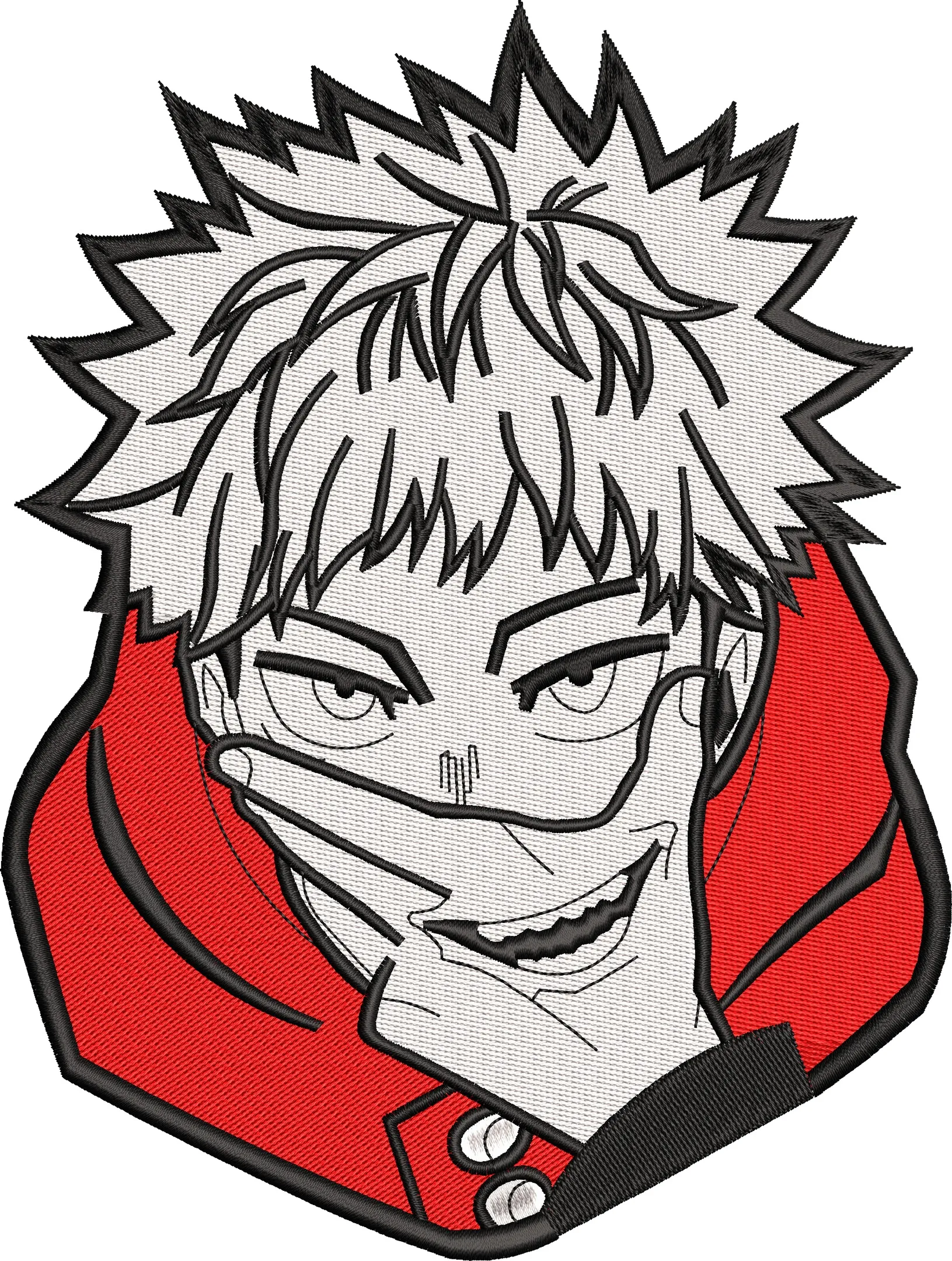  Yuji Itadori Smirking Embroidery Patch  embroidery pattern preview