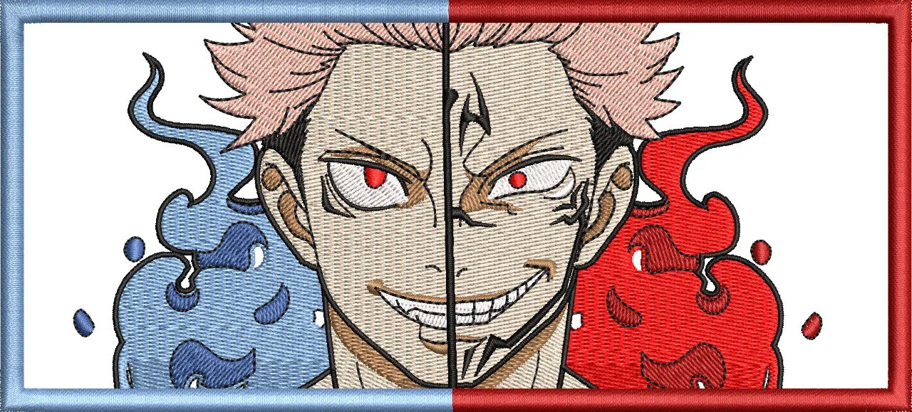  Yuji Itadori and Sukuna Split Face Patch  embroidery pattern preview
