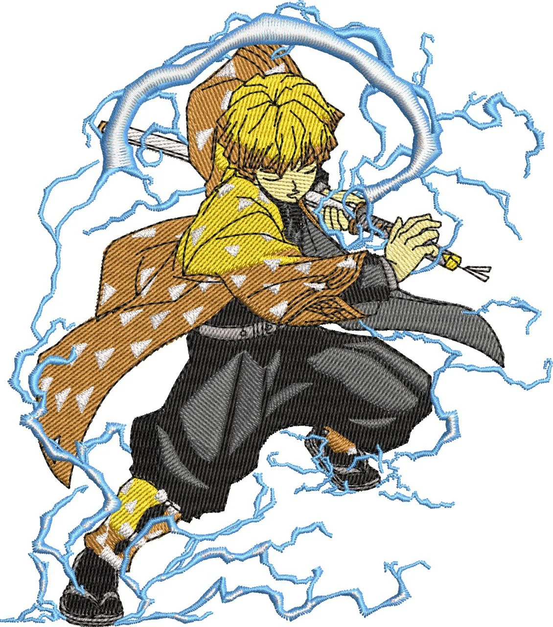  Zenitsu Agatsuma with Thunder Embroidery Style  embroidery pattern preview