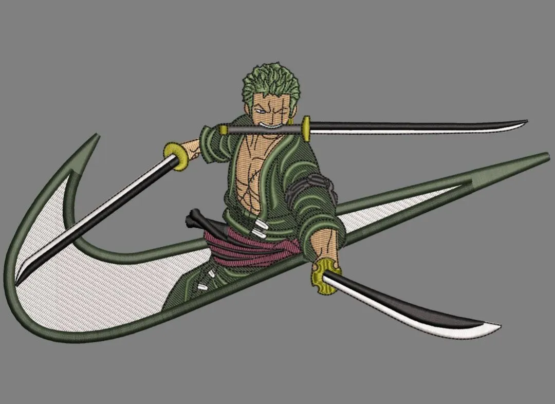  Zoro with Three Swords in Nike Logo  embroidery pattern preview